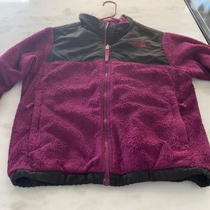 Girls Purple fuzzy North Face coat